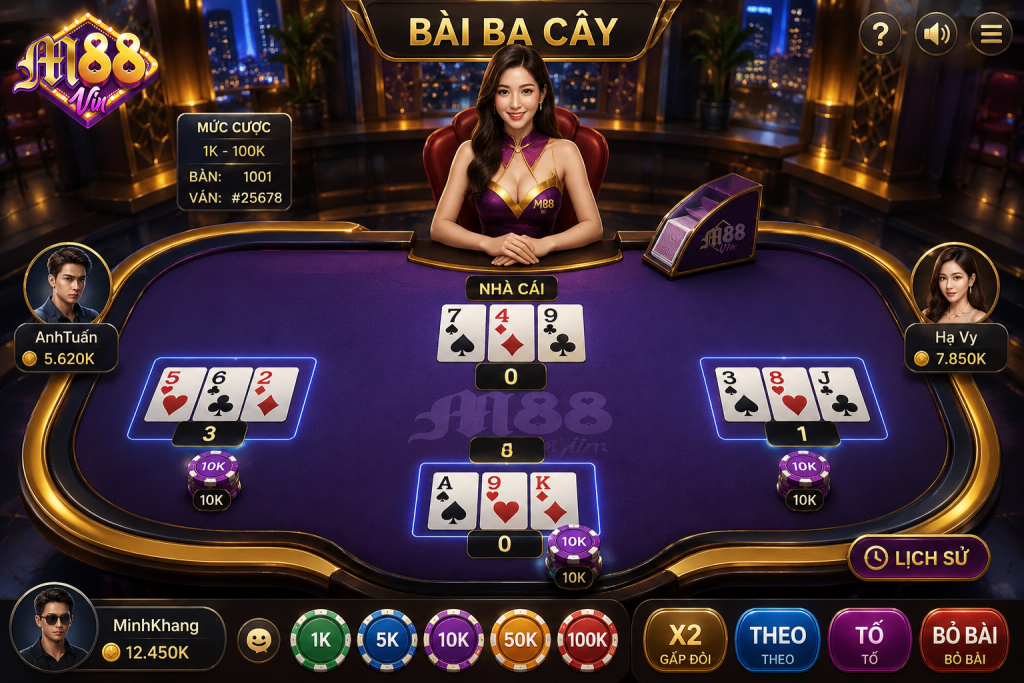 Bàn chơi Bài Ba Cây 3D tại cổng game M88Vin